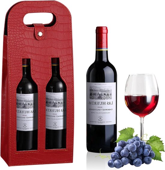 Herbruikbare leren wijnzak voor één fles, krokodillenprint, ideaal voor picknick, reizen, feesten, verjaardagen en bruiloften van Merkloos