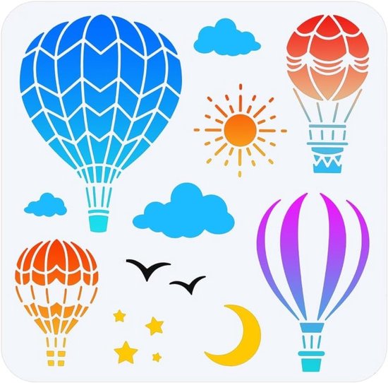 Herbruikbare Plastic Sjablonen voor Hete Luchtballon, Vierkante DIY Craft en Schilderen Wand Sjablonen 30×30cm voor Hout, Canvas, Papier en Meubels