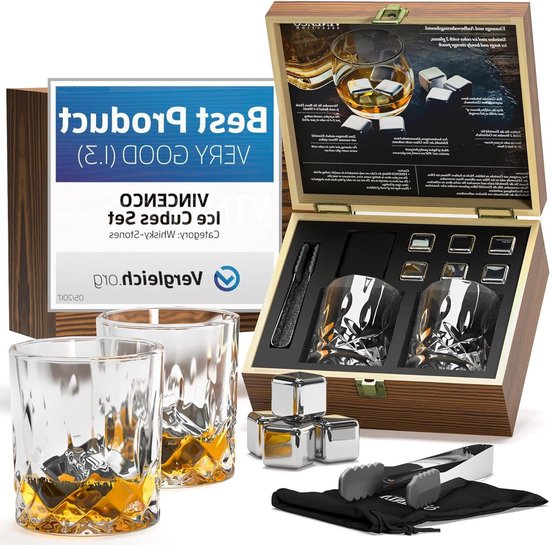 Herbruikbare Roestvrijstalen Koelstenen Set van 6 + Opbergzakje & IJstang - Metalen Ijsblokken voor Whisky Cocktails - Geen Verwatering van Yaello