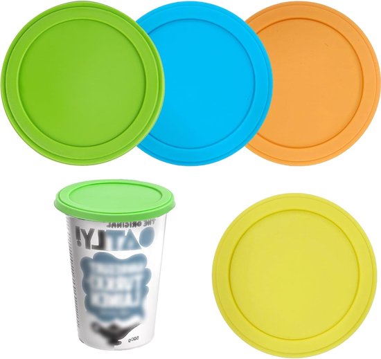 Herbruikbare silicone deksels voor yoghurtbekers, geschikt voor 500 g en 150 g cups, set van 4 stuks