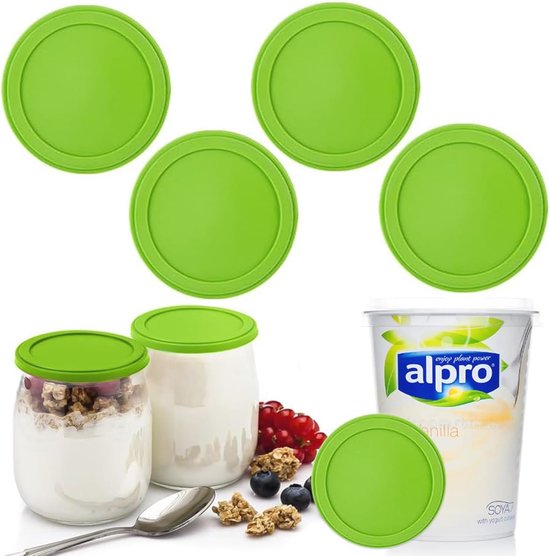 Herbruikbare Siliconen Deksel voor Yoghurtbeker - Set van 4 - Lekvrij en Universeel