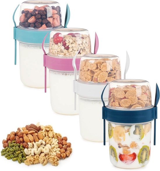 Herbruikbare yoghurtpotten en snackcontainers set van 4 - 650 ml - ideaal voor ontbijt en snacks van Merkloos