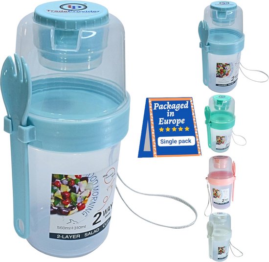 Herbruikbare Yogurtbekers met Deksel 540ml - 3-in-1 Ontbijtpot voor Salades, Sap en Melk - 100% BPA Vrij van Econova