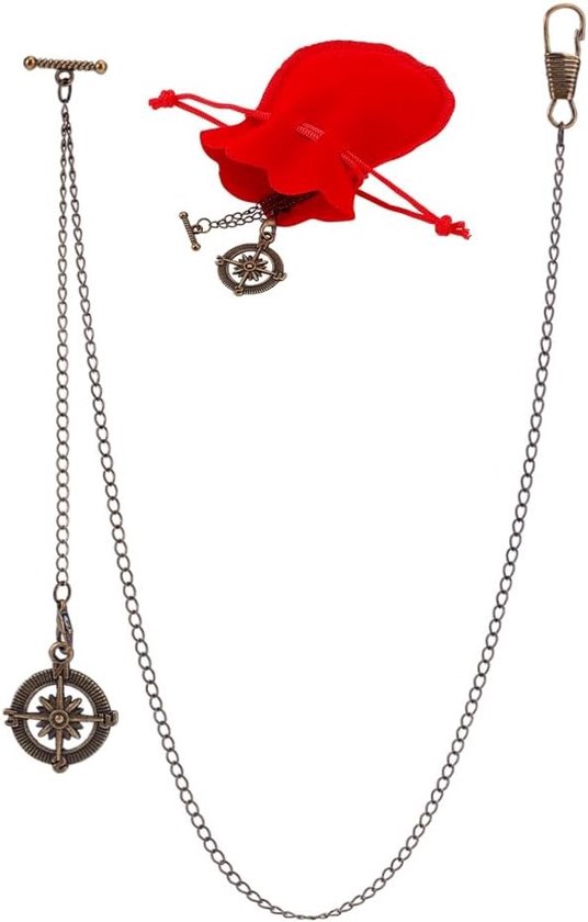 Heren Zakhorloge Ketting met Albert Chain, T-Bar en Kreeftsluiting - Stijlvolle Accessoire voor Mannen van Merkloos