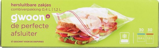 Hersluitbare zak g'woon 30 x 0.4l en 30 x 1.2l | 12 stuks van G'woon