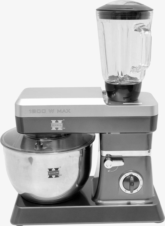Herzberg Keukenmachine 1200W (max 1800W), 6,5 L-Grijs