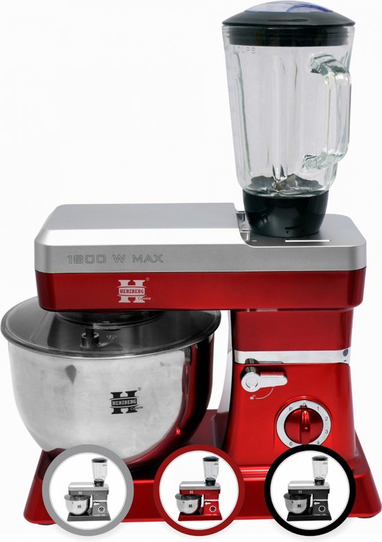 Herzberg Keukenmachine 1200W (max 1800W), 6,5 L-Zwart