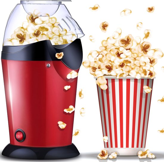 Hete lucht popcornmaker 900 watt - Gezonde snack zonder vet en olie - Rode popcornmachine voor thuis in de keuken