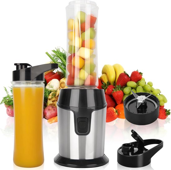 Heuchaey Mini multifunctionele blender, personal elektrische smoothiemaker, smoothie mixer blender met 2 x 600ml BPA-vrije bekers, 4 roestvrijstalen messen, voor vruchtensap, ijsblokjes, shakes