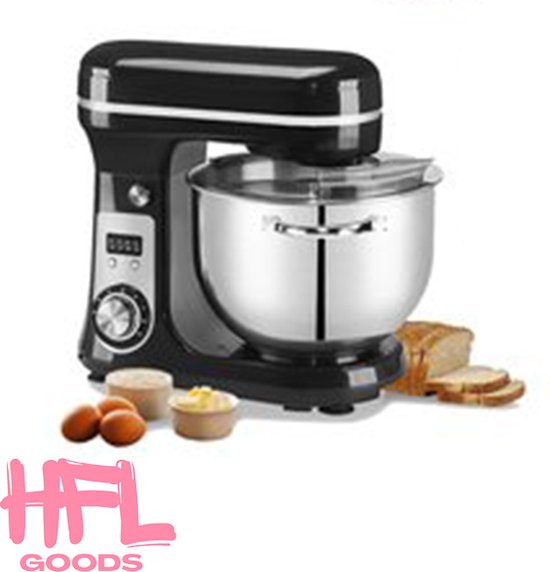 HFL Goods 6L Keuken Voedsel Stand Mixer - Krachtige 1200W Motor - Stille werking - 6 Snelheden - RVS Kom - Veelzijdige Accessoires Voor Alle Mengtaken - Zwart van HFL Goods