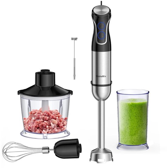 HHHK - Staafmixer - 5 in 1 - Staafmixer Set- Staafmixer met Hakmolen - 1500W - Mixer Set - Melkopschuimer - Vaatwasserbestendig van Merkloos