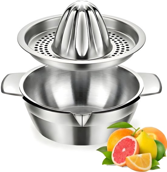HI NATURE™ Robuuste Kwaliteit Citroenpers | Limoenpers met Bakje 400ml - Handmatige Citruspers - Lemon squeezer - Citrusknijper - Fruitpers - Sinaasappelpers | Zilver van Merkloos