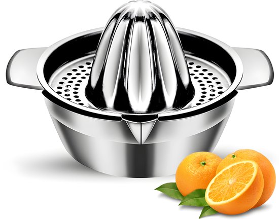 HI NATURE™ Robuuste Kwaliteit Citroenpers | Limoenpers met Bakje - Handmatige Citruspers - Lemon squeezer - Citrusknijper - Fruitpers - Sinaasappelpers | Zilver