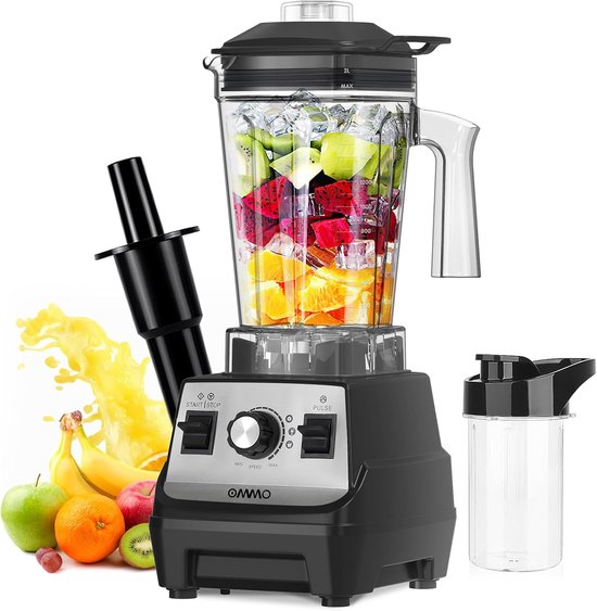 High Performance Blender - 1800W - 1,8L Mengbeker - 24.000 RPM - 6 Metalen Messen - Pulsfunctie - 300 ml To-Go Beker - BPA-vrij - Smoothie Maker