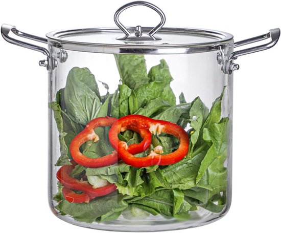 Hittebestendige glazen kookpot met deksel voor het bereiden van soepen, pasta en salades (5,5L)