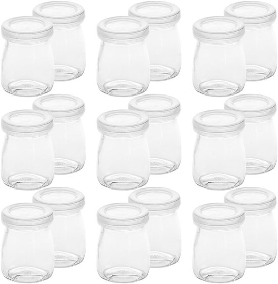 Hohopeti 20Pcs Glass Yogurt Containers with Airtight Lids Heat Resistant Pudding Jars for Jam Mousse Honey Reusable Mini Jars for Durable Food Storage Serving