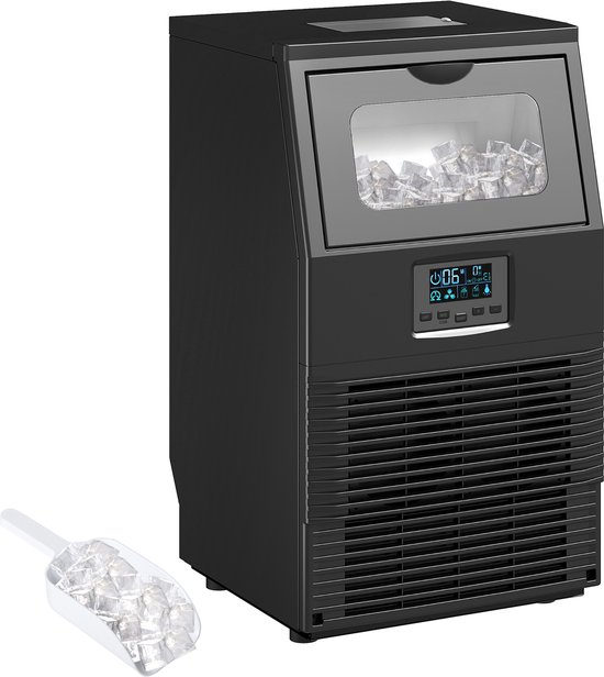 HOMCOM Commerciële IJsblokjesmachine-Staal, ABS-kunststof-34,5L x 33,9B x 60,2H cm-Zwart