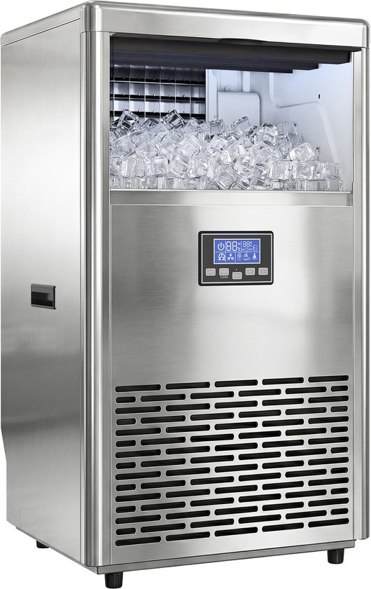 HOMCOM Commerciële ijsmachine-Roestvrij staal-45L x 40B x 80H cm-Zilver van Merkloos
