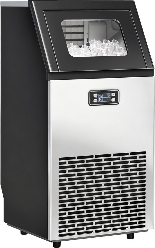 Homcom Commerciële ijsmachine-Roestvrij staal, ABS-kunststof-39L x 37B x 80H cm-Zilver van Merkloos