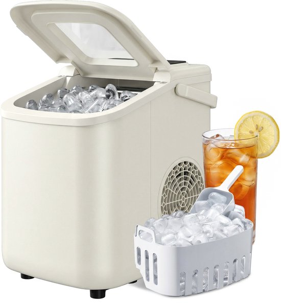 HOMCOM IJsblokjesmachine – 12kg/24u – Zelfreinigend-9 blokjes/7min-2 maten-1.2L-Gebroken wit