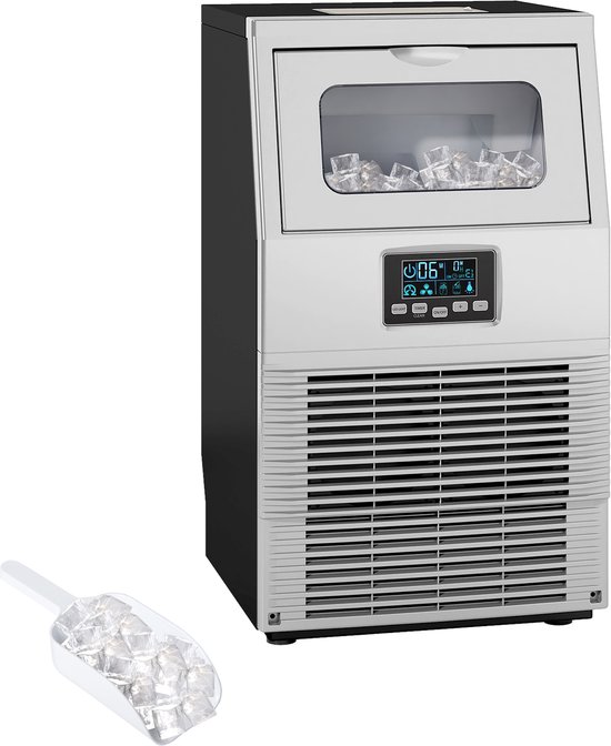 HOMCOM-Kommerzielle Eiswürfelmaschine aus Stahl, ABS Silber+Schwarz van Merkloos