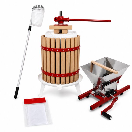 HOME It® Fruitpers Set 12 L - Eikenhout Appelpers met Fruitmolen 7 L, Telescopische Fruitplukker 150-260 cm & Gratis Sapzak - Voor Sap & Cider van home-it
