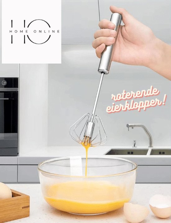 HOME ONLINE® Eierklopper - Mixer - Beslagklopper - Slagroomklopper- Roterende garde -Melkschuimer - semi- automatische roterende eierklopper- Staafmixer - Zilver van HOME ONLINE®