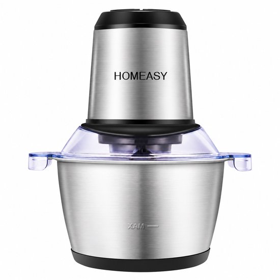 HOMEASY Elektrische Hakmolen 2L - Foodprocessor met RVS Kom - 350W - 4 RVS Messen - 2 Snelheden - Voor Vlees, Groente en Noten