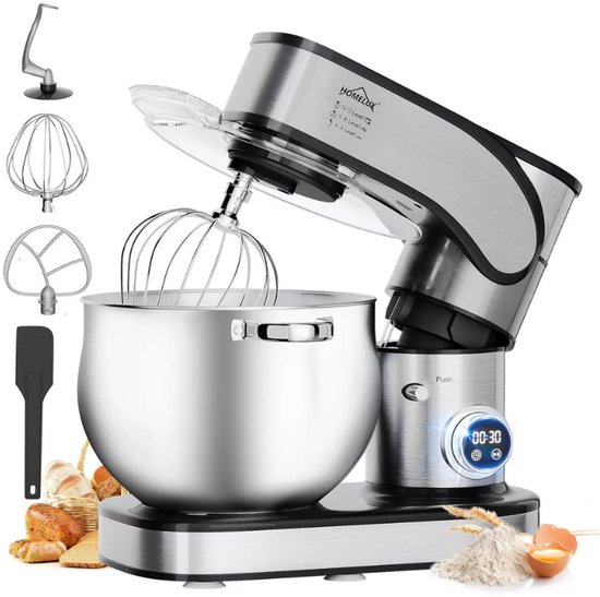 Homelux - Keukenmachine 12L – 2500W Krachtige Deegmixer met LED Touchscreen – Kneedmachine met RVS Kom & 3 Opzetstukken – Professionele Mixer voor Brood, Deeg, Taart – Hamurmakinesi - Deegmachine van Homelux
