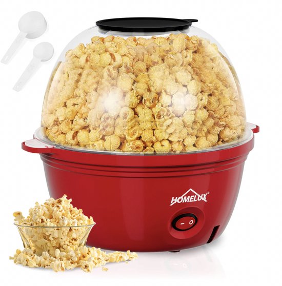 HOMELUX Popcornmachine 450W - Met suiker functie - Snelle en vetvrije popcorn in 3 minuten - 2,5L - Antiaanbaklaag - Gemakkelijk schoon te maken - Ideaal voor thuis
