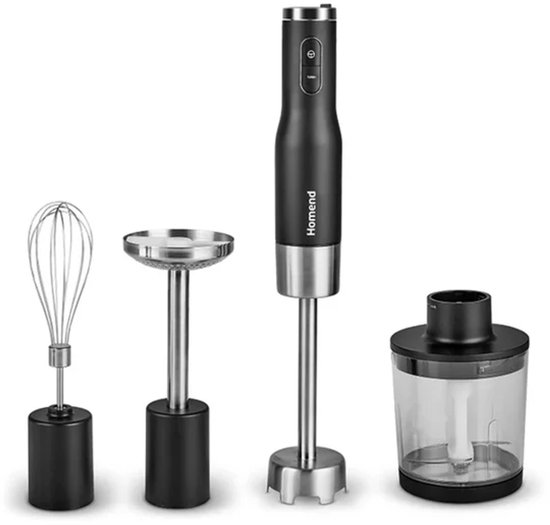 Homend Artfood 1925H - Staafmixer Set Zwart – 800W – Hakmolen 500 ml – Mixbeker 1000 ml – Garde & Aardappelstamper