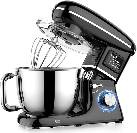 Homezo Blender - Keukenmixer - Keukenmachine - Mengkom 6,5 l - 1500W - 6 Snelheidsstanden - Deeghaak - Menghaak - Garde - Timer