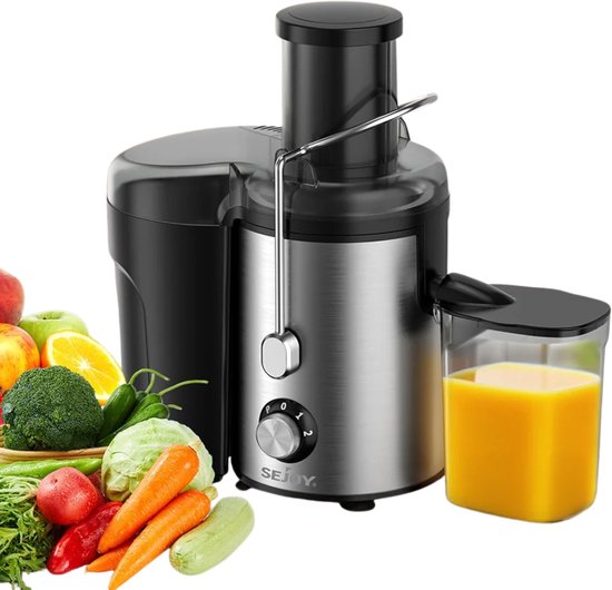Homezo sapcentrifuge - Voor groente en fruit - Brede opening - 2 Snelheden - Ruime pulpcontainer - 400 ml sap - Schuimafscheider