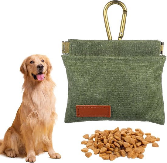 Honden trainingstas voor traktaties - Handfree, katoenen tas, ideaal voor puppy's en hondentraining, groen en compact formaat van Merkloos