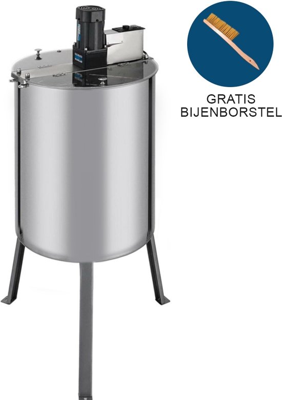 Honing Centrifuge - Elektrisch 900 rpm-1400 rpm - RVS - Capiciteit: 4 Honingramen - Inclusief bijenborstel - honing slinger