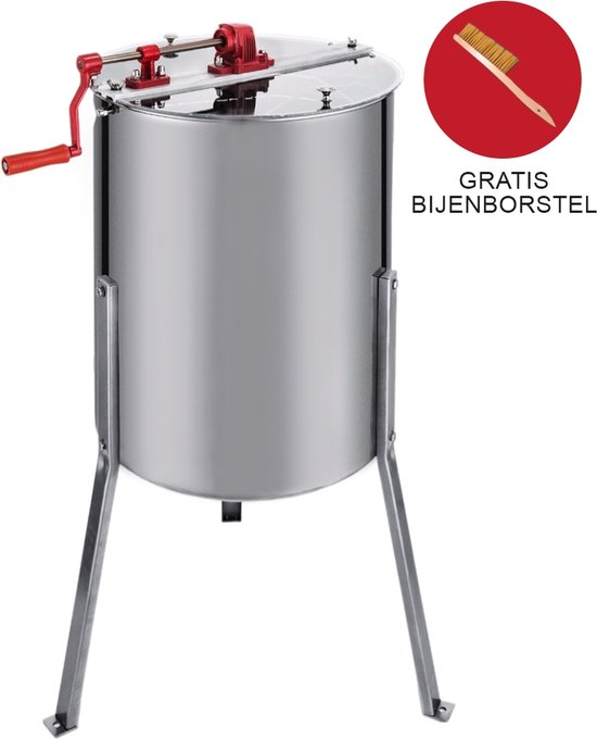 Honing Centrifuge - Handmatig - RVS - Capaciteit: 4 Honingramen - Inclusief bijenborstel - honing extractor
