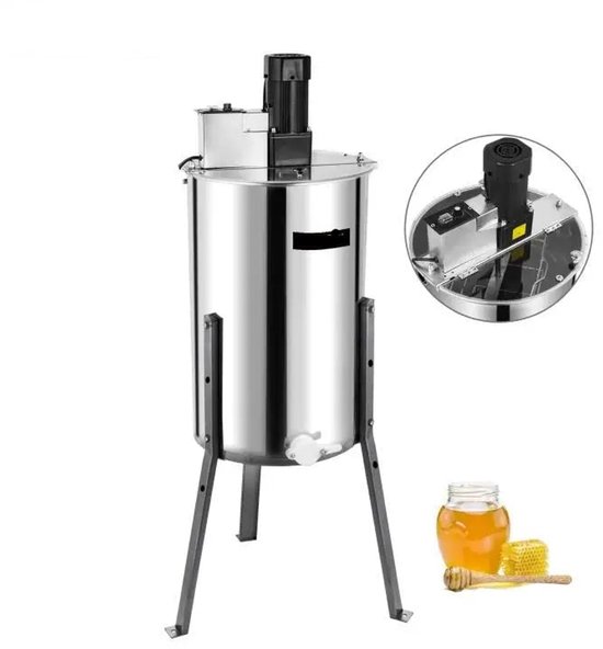 Honing Extractor - 2-4 Frame - Handmatig - Roestvrij Staal - Honingslinger voor Imkers - Bijenteelt Apparatuur - Zilver - Honingraat Spinner - Crank Honing Centrifuge van Vétoquinol