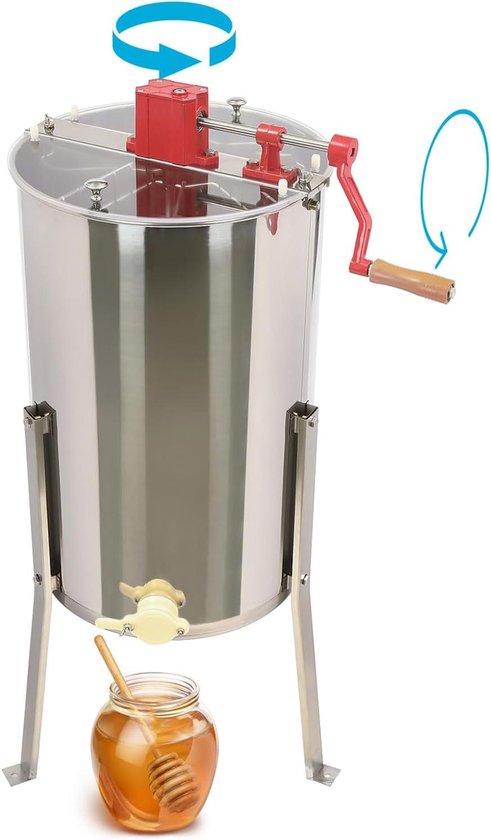 Honing Extractor - Honingzeef - Honing Snel Winnen - Handmatig RVS - 3 Frames - Zilver