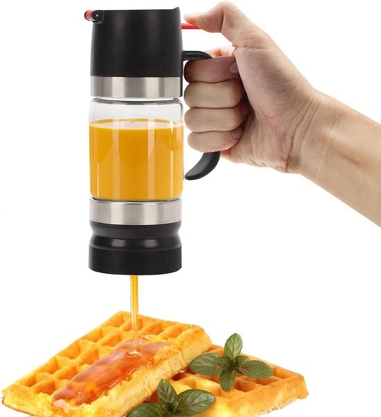 Honingdispenser zonder druppels, 325ml glazen honingpot met handvat, ideaal voor koffiebar en keuken, duurzaam borosilicaatglas