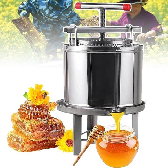 Honingpers - Fruitpers Sapmaker - Honing Wasmaken - Roestvrij Staal - 24 cm Rol Diameter - Zilverkleurig