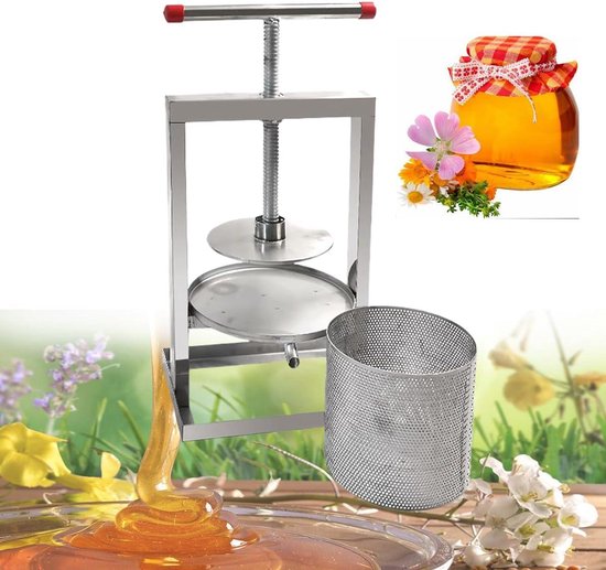Honingpers - Sap pers - Fruit sap maken - Roestvrij staal - 4L capaciteit - Zilver