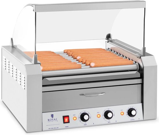 Hotdog Grill - 11 rollen - Warmhoudlade - Roestvrij staal - Royal Catering