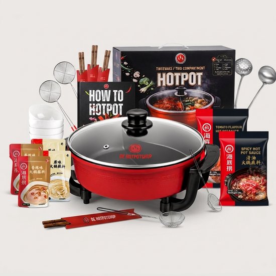 Hotpot Box Compleet voor 4 Personen – Inclusief Hotpot, Servies, Bouillon & Accessoires – Complete Hotpot Set