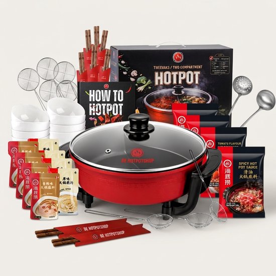 Hotpot Box Compleet voor 8 Personen – Inclusief Hotpot, Servies, Bouillon & Accessoires – Complete Hotpot Set