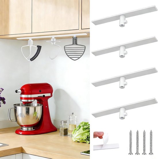 Houders voor Keukenmachine Accessoires - 4 Stuks, Organizer voor Keukenhulpstukken, Ideaal voor Opberging en Toegang tot Mixer Onderdelen (Wit)