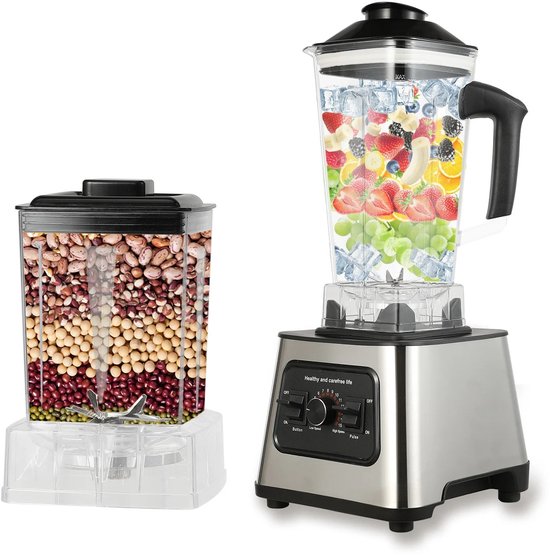 House Of Atelier - Blender - Smoothiemaker - Mixer - 2-in-1 Multifunctioneel - 2L + 0,5L potten - 6000W - 9 snelheden - Zilver/Zwart
