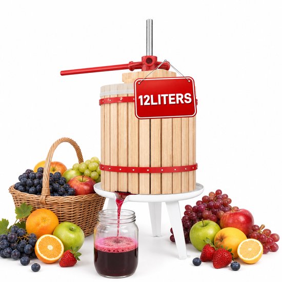 Hout Handmatige Fruitpers 12L – Traditionele Fruitpers voor Appels, Peren & Druiven