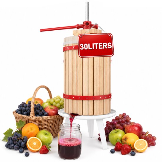 Hout Handmatige Fruitpers 30L - Traditionele Capaciteit Sap Pers voor Appels, Peren & Druiven