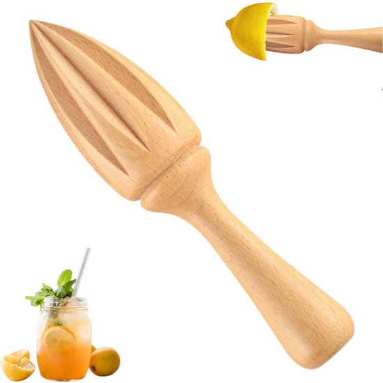 Houten citruspers - Handmatige citrus- en citroenpers - Citruspers - Natuurlijke houtkleur - 16*3,5 cm - Houten citroenpers - Handmatige roterende sinaasappelpers - Geschikt voor het persen van citroenen en sinaasappels van Merkloos