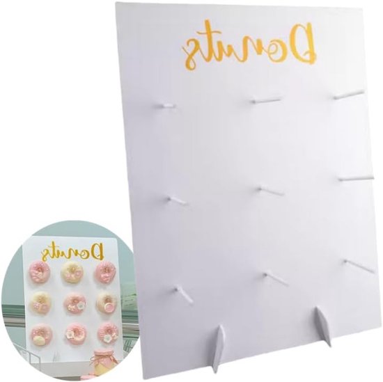 Houten Donut Wand voor 9 Donuts, Herbruikbare Rustieke Desserttafel, Perfect voor Bruiloften, Verjaardagen en Feesten, Stevige en Decoratieve Houder voor Gebak van Merkloos